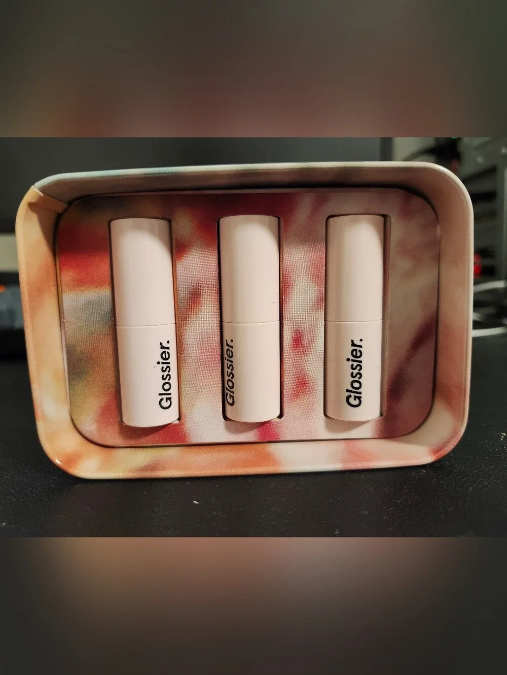 Glossier Ultralip Mini Trio — Orange and Light Pink Tin